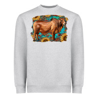 Heather Grey brahman bull with aztec sunflower and leopard background Heavyweight Sweatshirt - RanaPortraitStore