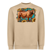 Mushroom brahman bull with aztec sunflower and leopard background Heavyweight Sweatshirt - RanaPortraitStore