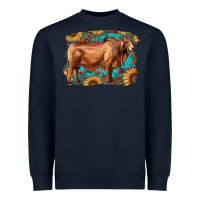 Navy brahman bull with aztec sunflower and leopard background Heavyweight Sweatshirt - RanaPortraitStore