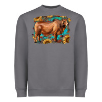 Storm brahman bull with aztec sunflower and leopard background Heavyweight Sweatshirt - RanaPortraitStore