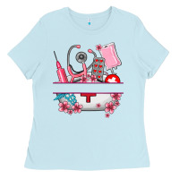 Baby Blue custom name nurse hat and elements Ladies Tee - AdoDesignShop