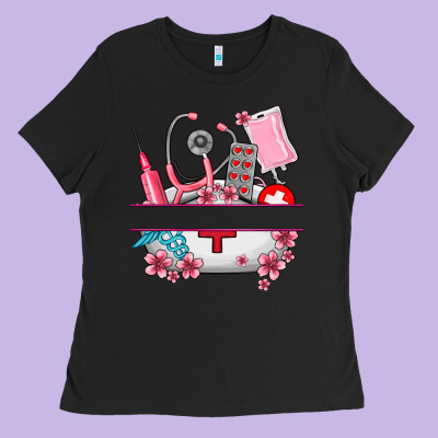 Custom Name Nurse Hat And Elements Ladies Tee Designed By Adodesignshop