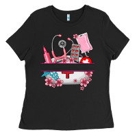 Black custom name nurse hat and elements Ladies Tee - AdoDesignShop