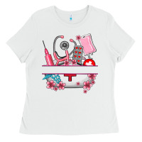 White custom name nurse hat and elements Ladies Tee - AdoDesignShop