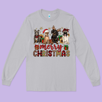 Merry Christmas Chihuahua Pitbull Pug Dachshund Long Sleeve Tee Designed By Jahusdesignshop