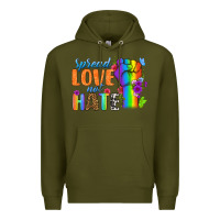 Army Green Spread Love Not Hate Premium Hoodie - BundleAndBundleShop