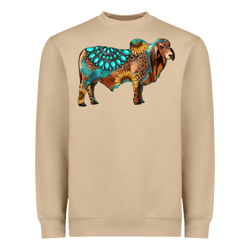 Brahman Bull Gemstone Turquoise And Sunflower Heavyweight Sweatshirt by RanaPortraitStore | Teevron