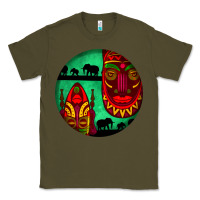 Army Green african masks round earrings 3 Classic Tee - BundleAndBundleShop