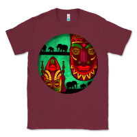 Burgundy african masks round earrings 3 Classic Tee - BundleAndBundleShop