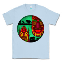 Dusty Blue african masks round earrings 3 Classic Tee - BundleAndBundleShop