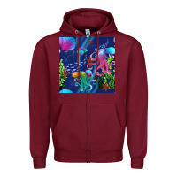 Burgundy undersea Zipper Hoodie - BundleAndBundleShop
