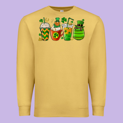 St. Patricks Day Coffee Cups Premium Sweatshirt Designed By Maliassmallbusiness