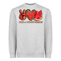Heather Grey peace love watermelon Heavyweight Sweatshirt - texasbilliewilder