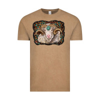 Vintage Coffee merino ram with leopard background Vintage Tee - BarkalooDesign
