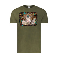 Vintage Olive merino ram with leopard background Vintage Tee - BarkalooDesign