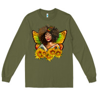 Army Green butterfly afro woman juneteenth Long Sleeve Tee - AdoDesignShop