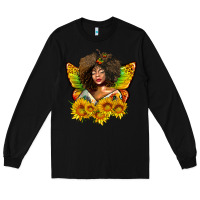Black butterfly afro woman juneteenth Long Sleeve Tee - AdoDesignShop