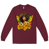 Burgundy butterfly afro woman juneteenth Long Sleeve Tee - AdoDesignShop