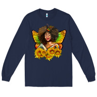 Navy butterfly afro woman juneteenth Long Sleeve Tee - AdoDesignShop