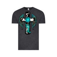 Vintage Black cross faith gemstone wings Vintage Tee - RanaPortraitStore