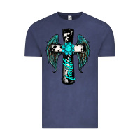 Vintage Denim cross faith gemstone wings Vintage Tee - RanaPortraitStore