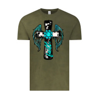 Vintage Olive cross faith gemstone wings Vintage Tee - RanaPortraitStore
