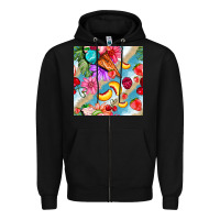 Black flowers ice cream fruit Zipper Hoodie - BundleAndBundleShop