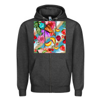 Charcoal Heather flowers ice cream fruit Zipper Hoodie - BundleAndBundleShop