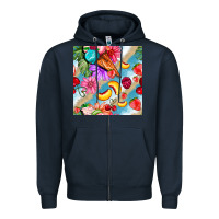 Navy flowers ice cream fruit Zipper Hoodie - BundleAndBundleShop