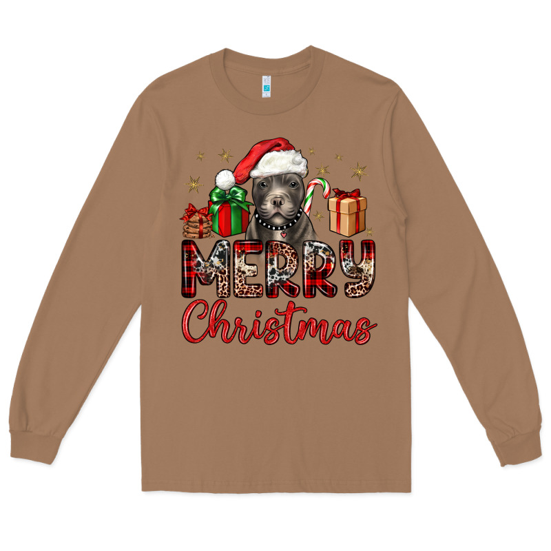 Merry Christmas Pitbull Long Sleeve Tee by JahusDesignShop | Teevron