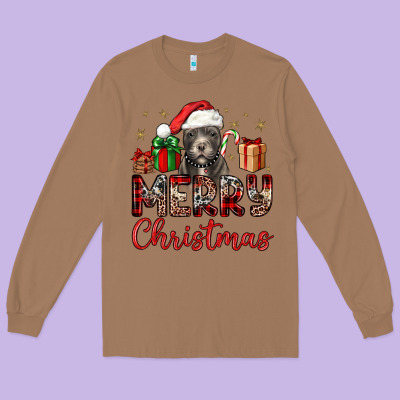 Merry Christmas Pitbull Long Sleeve Tee Designed By Jahusdesignshop