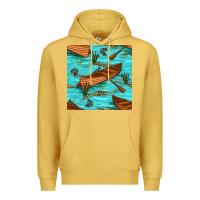 Antique Gold Lake Canoe And Fish With Reeds And Leopard Seamless Pattern Bbs Premium Hoodie - BundleAndBundleShop
