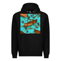 Black Lake Canoe And Fish With Reeds And Leopard Seamless Pattern Bbs Premium Hoodie - BundleAndBundleShop