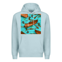 Blue Mist Lake Canoe And Fish With Reeds And Leopard Seamless Pattern Bbs Premium Hoodie - BundleAndBundleShop