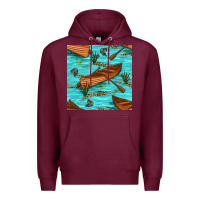 Burgundy Lake Canoe And Fish With Reeds And Leopard Seamless Pattern Bbs Premium Hoodie - BundleAndBundleShop
