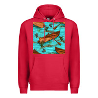 Cardinal Lake Canoe And Fish With Reeds And Leopard Seamless Pattern Bbs Premium Hoodie - BundleAndBundleShop