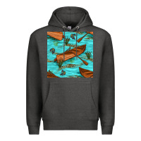 Charcoal Heather Lake Canoe And Fish With Reeds And Leopard Seamless Pattern Bbs Premium Hoodie - BundleAndBundleShop