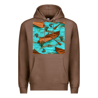 Chestnut Lake Canoe And Fish With Reeds And Leopard Seamless Pattern Bbs Premium Hoodie - BundleAndBundleShop