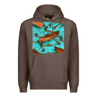 Coffee Lake Canoe And Fish With Reeds And Leopard Seamless Pattern Bbs Premium Hoodie - BundleAndBundleShop