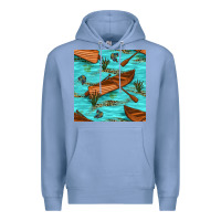 Colony Blue Lake Canoe And Fish With Reeds And Leopard Seamless Pattern Bbs Premium Hoodie - BundleAndBundleShop