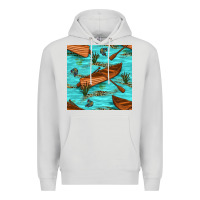 Dove Grey Lake Canoe And Fish With Reeds And Leopard Seamless Pattern Bbs Premium Hoodie - BundleAndBundleShop
