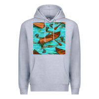 Heather Grey Lake Canoe And Fish With Reeds And Leopard Seamless Pattern Bbs Premium Hoodie - BundleAndBundleShop
