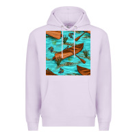 Lilac Lake Canoe And Fish With Reeds And Leopard Seamless Pattern Bbs Premium Hoodie - BundleAndBundleShop
