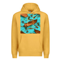 Mustard Lake Canoe And Fish With Reeds And Leopard Seamless Pattern Bbs Premium Hoodie - BundleAndBundleShop