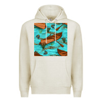 Oatmeal Heather Lake Canoe And Fish With Reeds And Leopard Seamless Pattern Bbs Premium Hoodie - BundleAndBundleShop