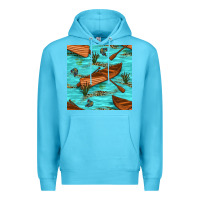 Ocean Blue Lake Canoe And Fish With Reeds And Leopard Seamless Pattern Bbs Premium Hoodie - BundleAndBundleShop