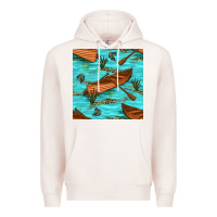 Pale Pink Lake Canoe And Fish With Reeds And Leopard Seamless Pattern Bbs Premium Hoodie - BundleAndBundleShop