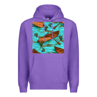 Purple Lake Canoe And Fish With Reeds And Leopard Seamless Pattern Bbs Premium Hoodie - BundleAndBundleShop