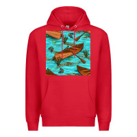 Red Lake Canoe And Fish With Reeds And Leopard Seamless Pattern Bbs Premium Hoodie - BundleAndBundleShop