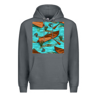 Rock Lake Canoe And Fish With Reeds And Leopard Seamless Pattern Bbs Premium Hoodie - BundleAndBundleShop